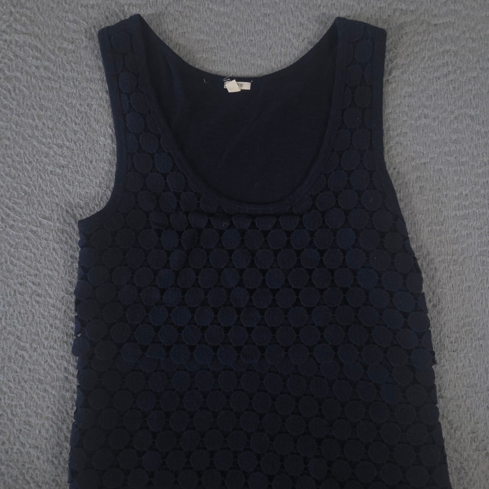 VINTAGE J.Crew Top Womens‎ XS Navy Tank Overlay Tiered Dot Scalloped Cotton Y2K